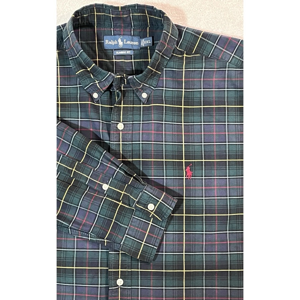 Polo Ralph Lauren XXL Green Tartan Plaid Classic Fit Button Down Pony Oxford